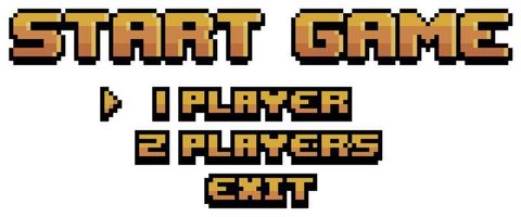 Pixel art start game home menu for game 8bit vector on white background