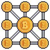 Pixel art bitcoin block chain vector icon for 8bit game on white background