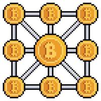 Pixel art bitcoin block chain vector icon for 8bit game on white background