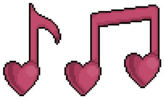 Pixel art musical notes from heart Valentine's Day vector icon for 8bit game on white background