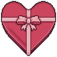 regalo de arte de píxeles en el icono de vector de caja de corazón para juego de 8 bits sobre fondo blanco