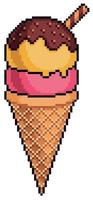 Pixel art Ice cream vector icon for 8bit game on white background