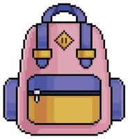 Pixel art backpack vector icon for 8bit game on white background