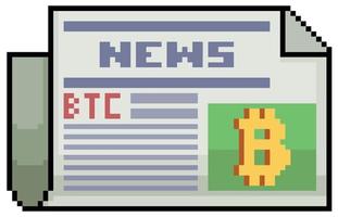 Pixel art bitcoin news vector icon for 8bit game on white background