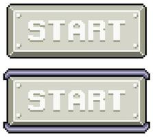 Pixel art start button for metallic style interface vector icon for 8bit game on white background