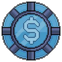 icono de vector de chip de póquer de arte de píxeles para juego de 8 bits sobre fondo blanco