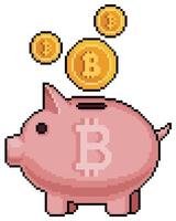 pixel art bitcoin piggy bank vector icono para juego de 8 bits sobre fondo blanco