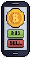 Pixel art buy bitcoin by mobile vector icon for 8bit game on white background