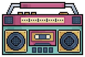 Pixel art old radio the 80s vector icon for 8bit game on white background