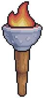 icono de vector de antorcha de fuego de pixel art para juego de 8 bits sobre fondo blanco