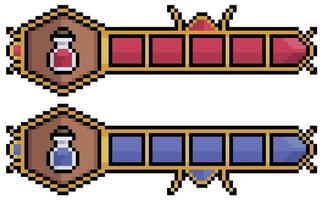 Pixel art life bar and mana bar. health energy bar vector icon for 8bit game on white background