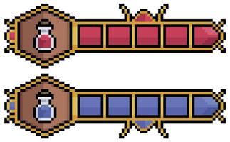 Pixel art life bar and mana bar. health energy bar vector icon for 8bit game on white background