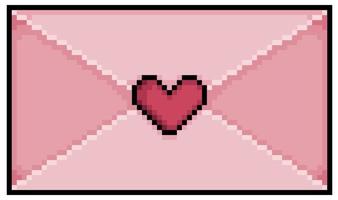 Pixel art romantic letter valentine's day vector icon for 8bit game on white background