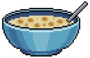 cereal de arte de píxeles en un tazón elemento de juego de 8 bits sobre fondo blanco vector