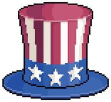 Pixel art top hat independence day usa 4th of july USA vector icon for 8bit game on white background