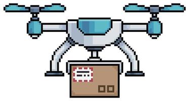 Pixel art modern drone with camera vector icon for 8bit game on white background