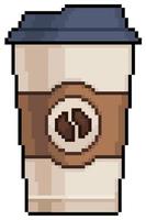 Pixel art coffee cup vector icon for 8bit game on white background