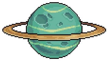 planeta de arte de píxeles con icono de vector de anillos para juego de 8 bits sobre fondo blanco