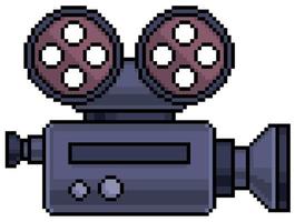 Pixel art movie camera. old camcorder vector icon for 8bit game on white background