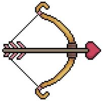 Pixel art bow and arrow cupid valentine's day vector icon for 8bit game on white background