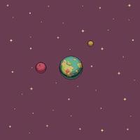 Pixel art wallpaper planet and stars in space. 8bit game background vector