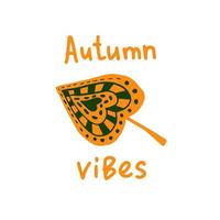 Autumn vibes text with doodle leaf vector