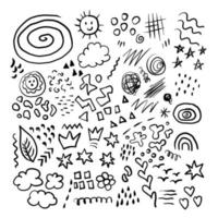 Big abstract black and white scribble doodles set vector