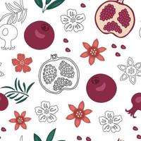 Pomegranate pattern with line art elements vector