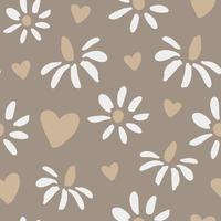 Daisy with hearts naive seamless pattern vector