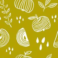 Apple chalk hand drawn seamless pattern in mustard color vector