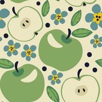 Apple with blooming and dots flat seamless pattern vector