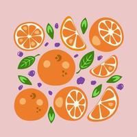 tarjeta cuadrada de naranjas con elementos de garabatos vector