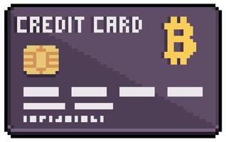 tarjeta de crédito bitcoin de pixel art. icono de vector de pago criptográfico para juego de 8 bits sobre fondo blanco