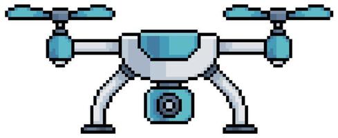 pixel art drone moderno con icono de vector de cámara para juego de 8 bits sobre fondo blanco