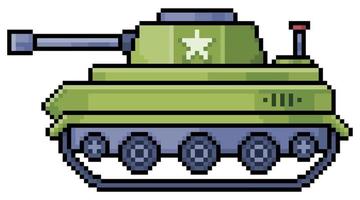 Pixel art battle tank vehicle vector for 8 bit game