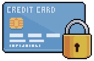 Pixel art secure credit card.buy safely vector icon for 8bit game on white background