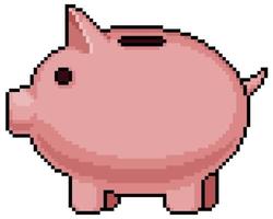 Pixel art piggy bank vector icon for 8bit game on white background