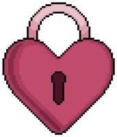 Pixel art heart padlock vector icon for 8bit game on white background