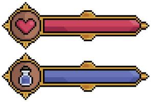 Pixel art life bar and mana bar. health energy bar vector icon for 8bit game on white background