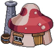 Pixel art house mushroom. Building for 8bit game on white background vector