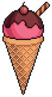 Pixel art Ice cream vector icon for 8bit game on white background