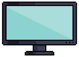 Pixel art monitor computer vector icon for 8bit game on white background