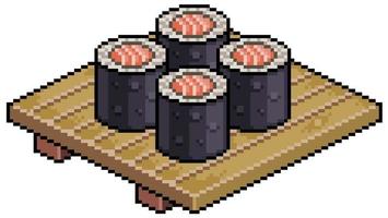 P Pixel art japanese food sushi on wooden board vector icon for 8bit game on white background