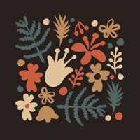 Flower and leaves Scandinavian modern square vector illustration