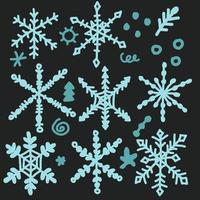 Snowflakes hand drawn set with doodles vector