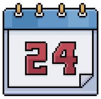 Pixel art calendar with date 24. Day 24. Holiday day 24 vector icon for 8bit game on white background