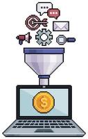 Pixel art online sales funnel for digital marketing vector icon for 8bit game on white background