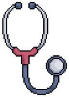 Pixel art stethoscope hospital doctor tool vector icon for 8bit game on white background