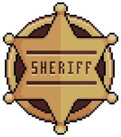 Pixel art Sheriff badge in star shape. police insignia vector icon for 8bit game on white background