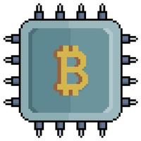 Pixel art bitcoin processor vector icon for 8bit game on white background